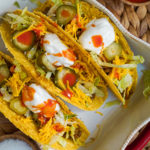 vegan lentil beef and pickle tacos being served at dinner