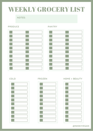 Free Grocery List Print Outs! - Nikki Vegan