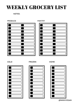 Free Grocery List Print Outs! - Nikki Vegan