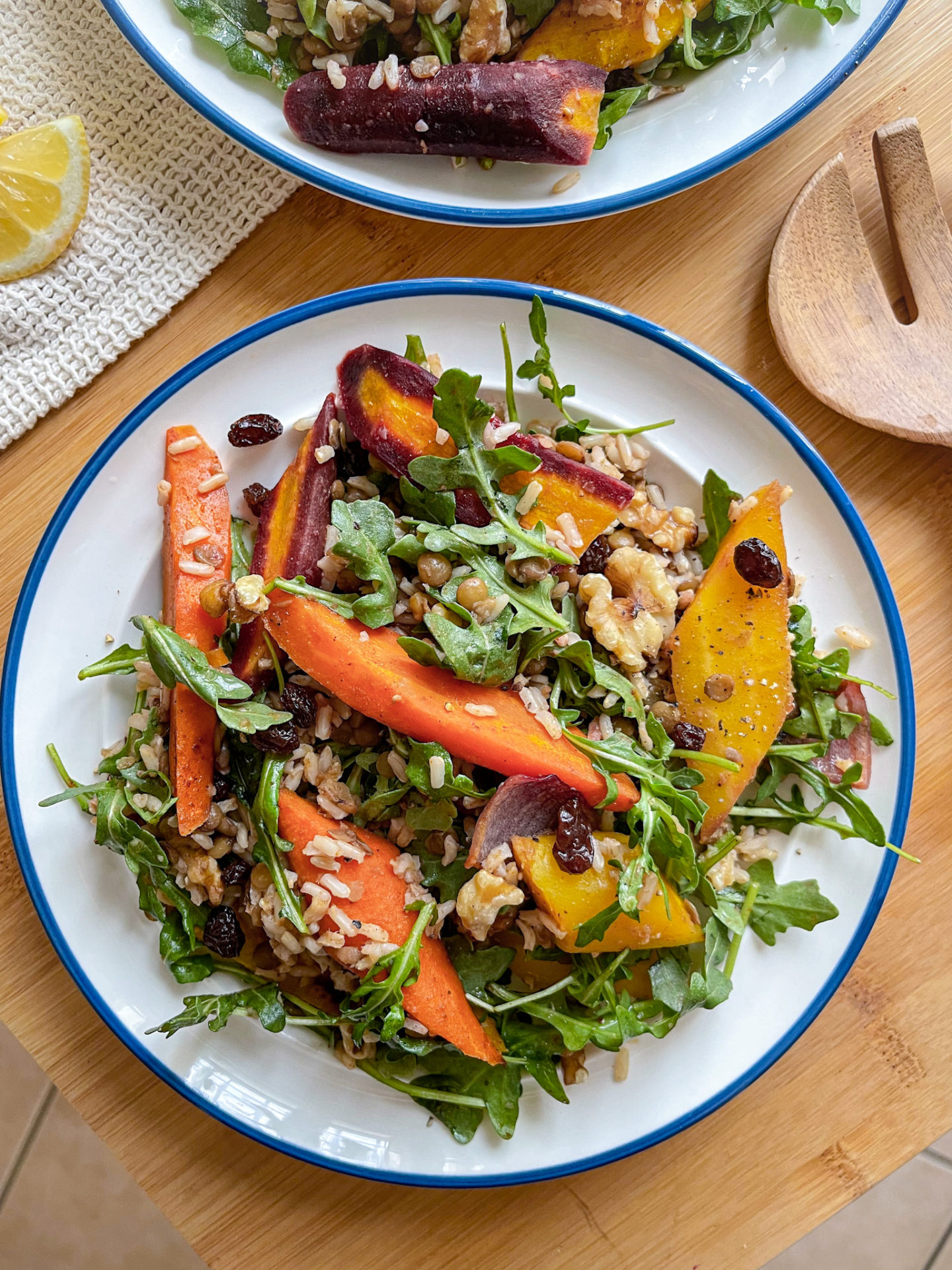 Carrot, Lentil, and Arugula Salad with Miso Brown Rice and Walnuts