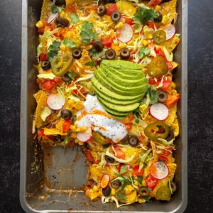 serving vegan taco casserole family style recipe