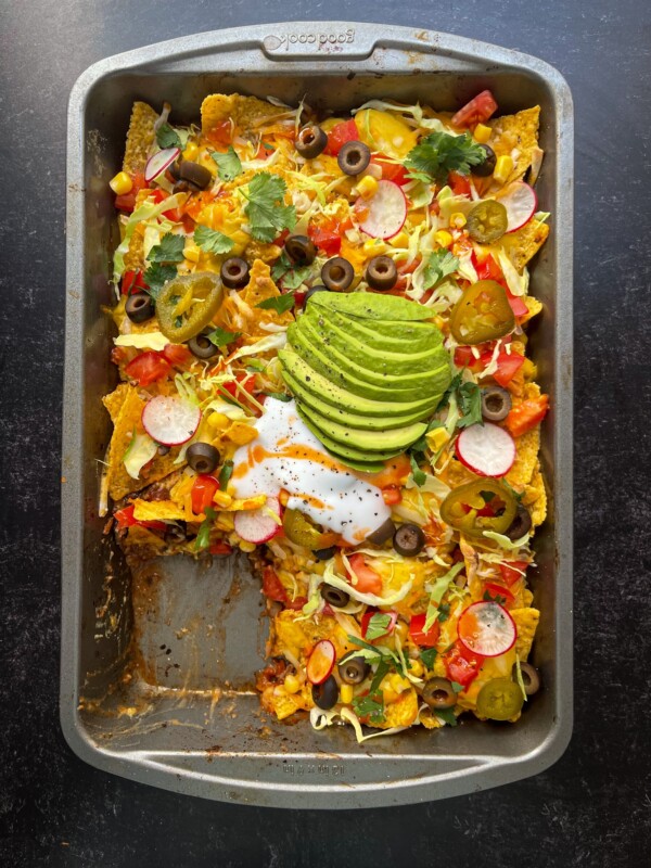 serving vegan taco casserole family style recipe