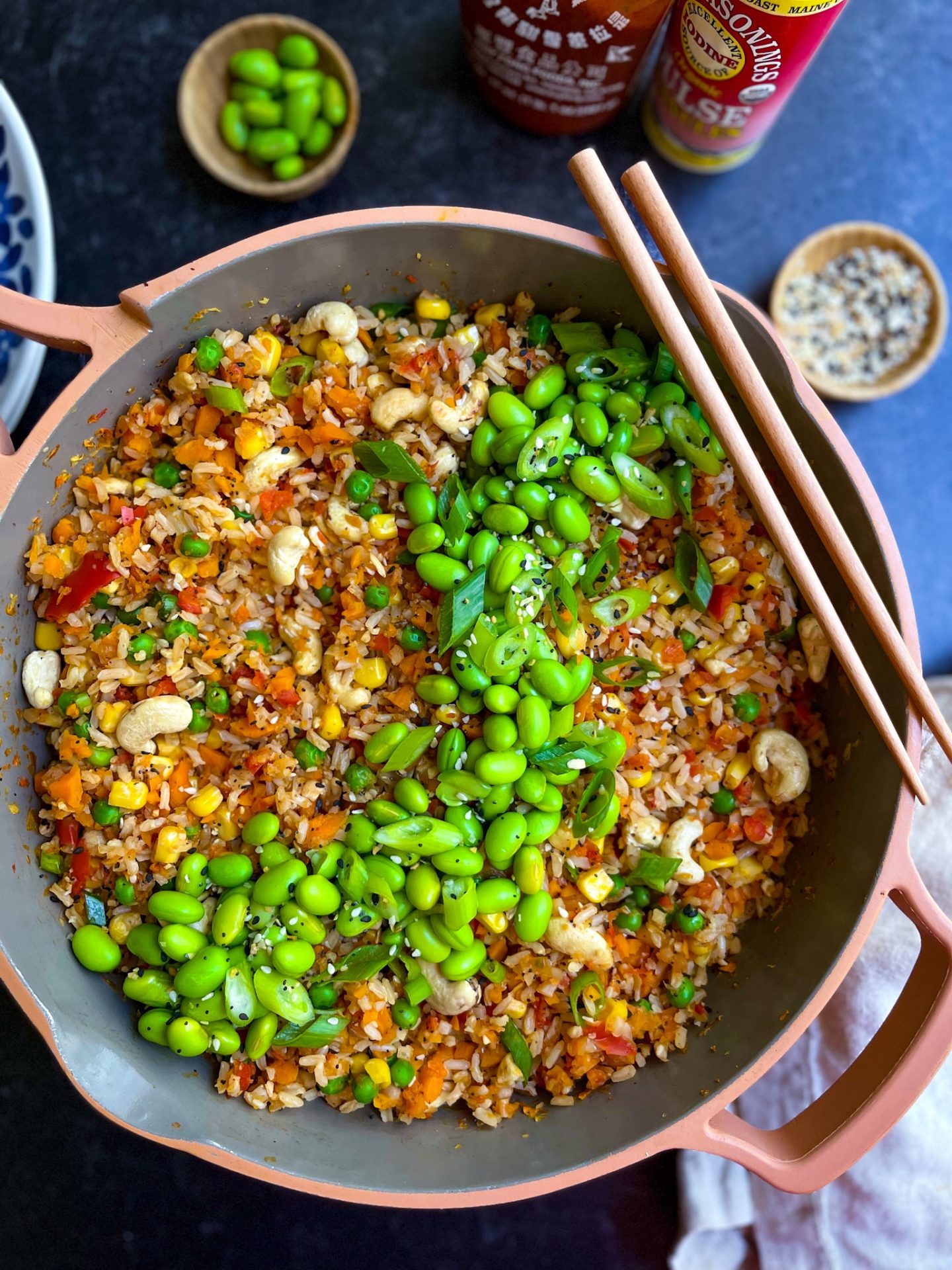 healthy homemade fried rice recipe with frozen vegetables