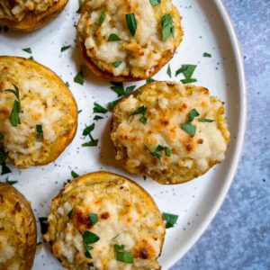 vegan dairy free oil free twice baked potatoes recipe with cauliflower and white beans