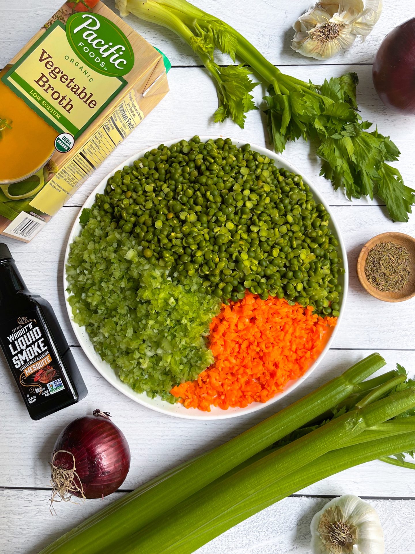 ingredients to make vegan split pea soup