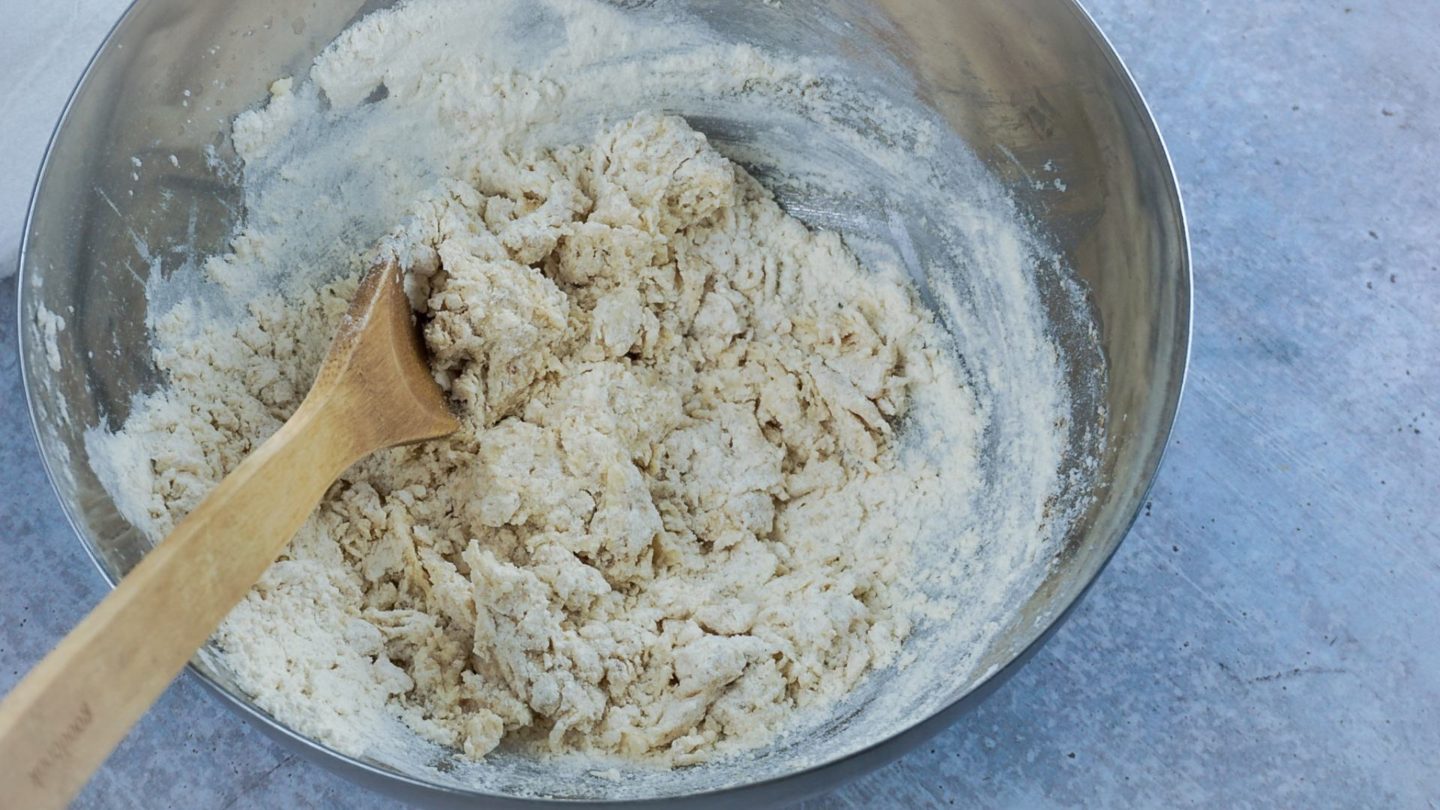 mixing the dry ingredients into a mixing bowl