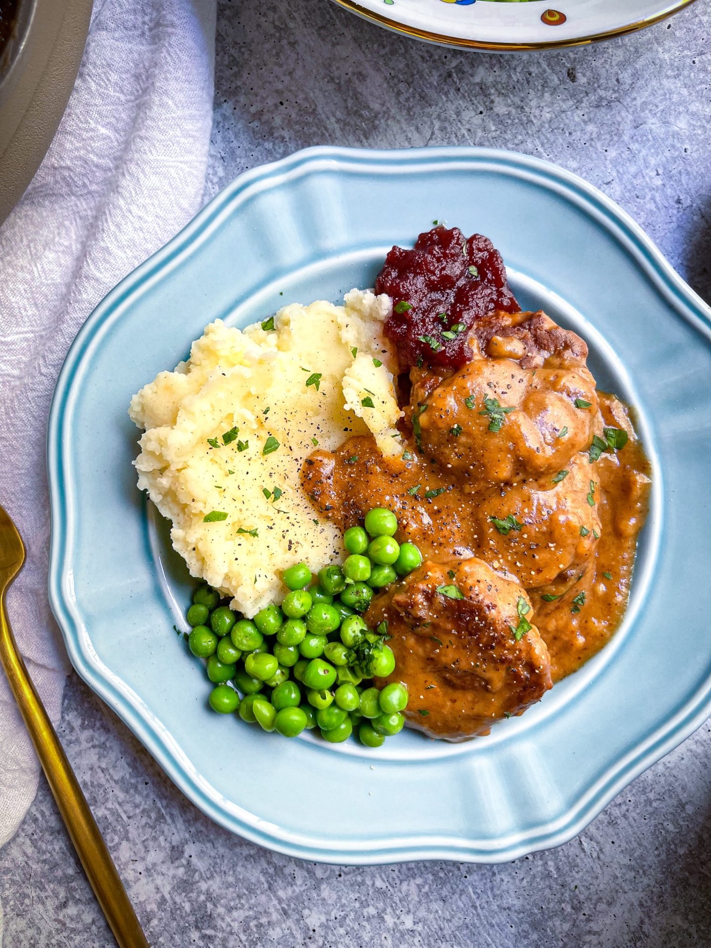 meatless Norwegian meatballs with dairy free gravy and mashed potatoes