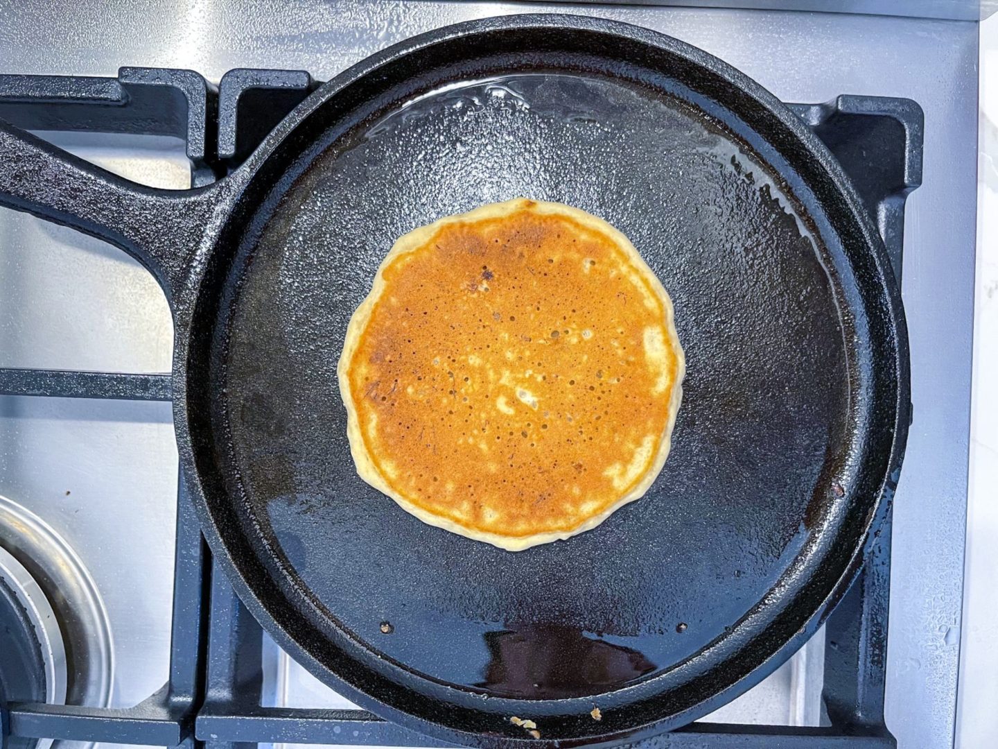pancake in a cast iron skillet