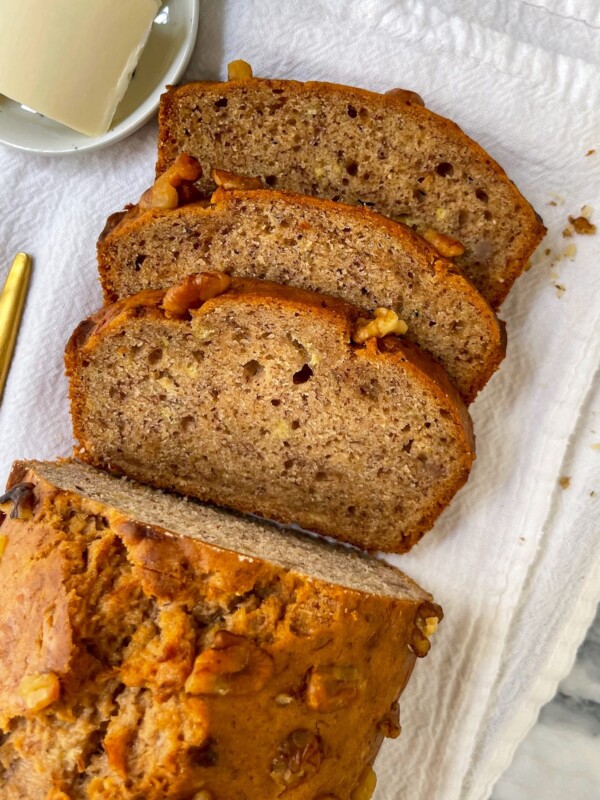 sliced vegan banana bread