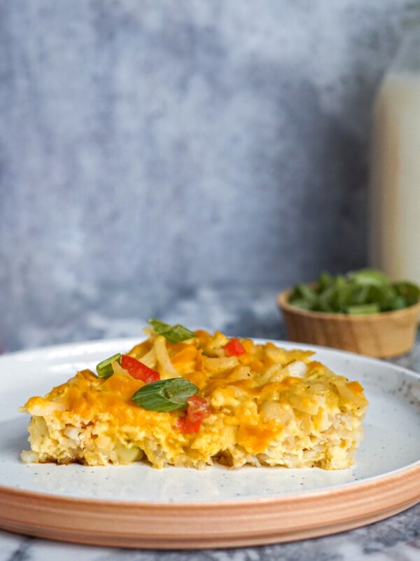 a slice of hash brown breakfast casserole on a late