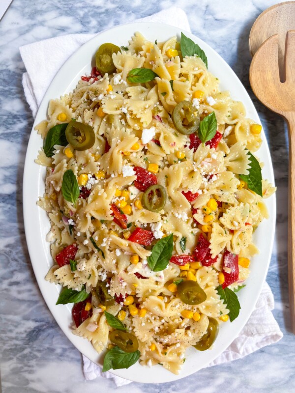 pasta salad on a white plate