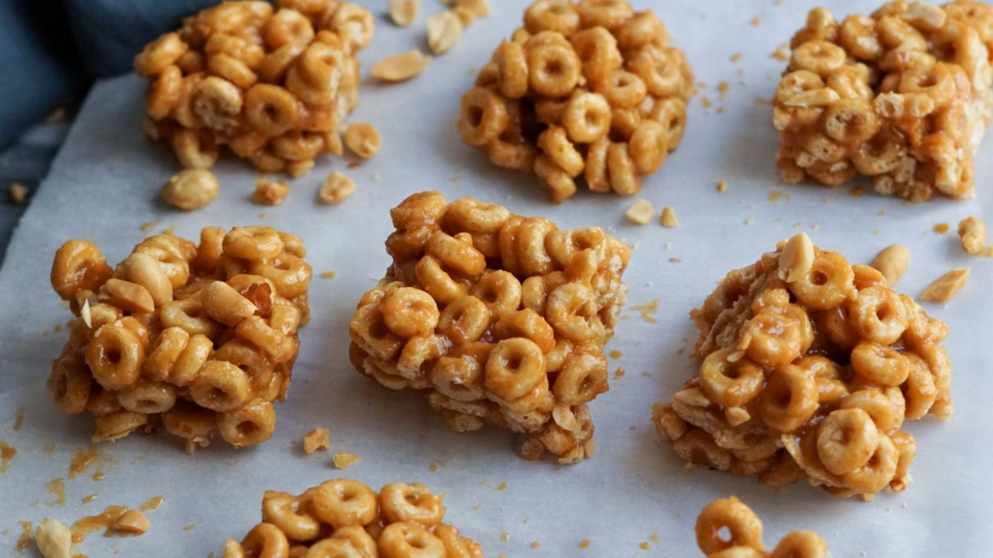cereal bars on a piece of white parchment paper