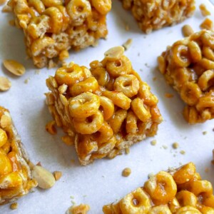 cereal bars on a piece of white parchment paper