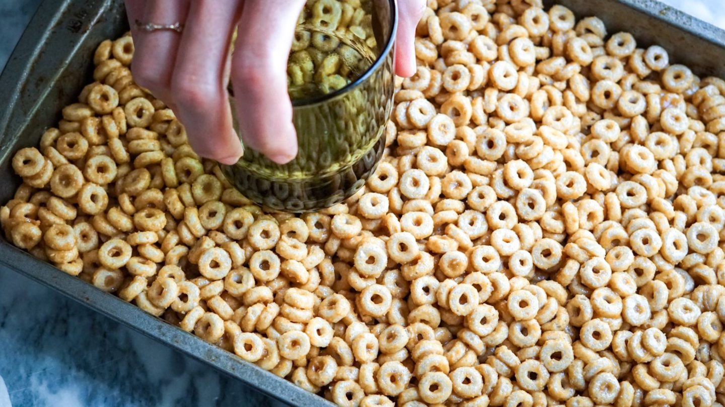 cereal bars in a baking dish