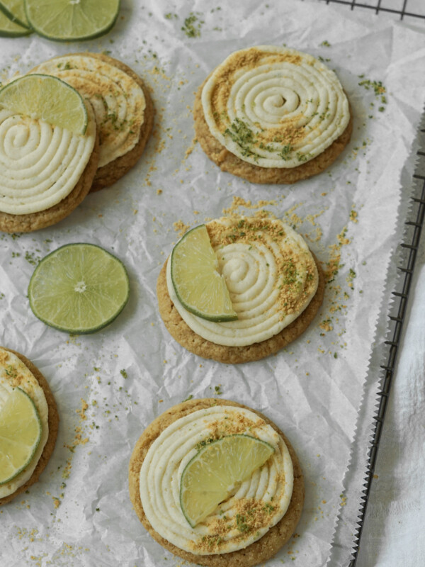 key lime pie cheesecake cookies on a cooling rack