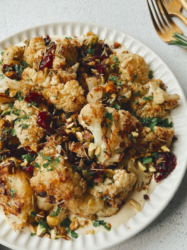 Roasted cauliflower with rosemary, pistachios and cranberries