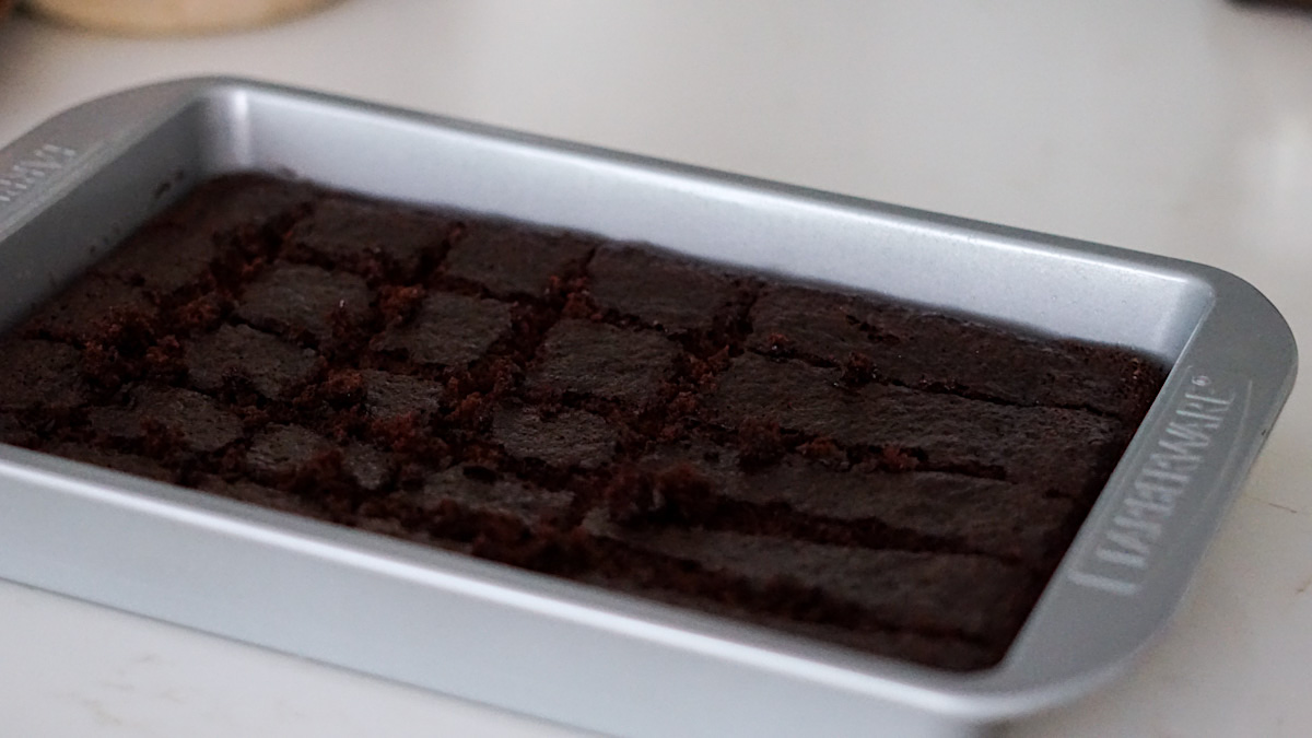 vegan chocolate cake in a 9x13in baking pan